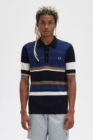 Fred Perry Argyle Panel Gestrickt Shirt Strickwaren Herren Navy | SCHNY22268