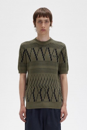 Fred Perry Argyle Panel Gestrickt T-Shirt Strickwaren Herren Grün | CHDYB36317