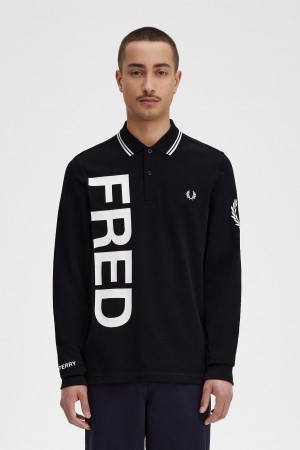 Fred Perry Bold Graphic Long Sleeve Fred Perry Shirt Polo Shirts Herren Schwarz | QCHUV74722