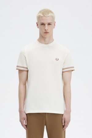 Fred Perry Bold Tipped Piqué T-shirts Herren Ecru | GCHEC82638