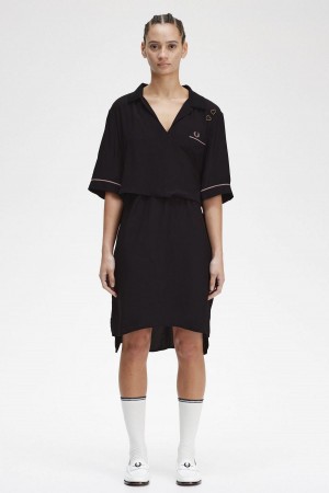 Fred Perry Bowling Shirt Kleid Damen Schwarz | CHCVG56730