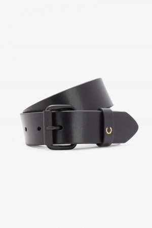 Fred Perry Burnished Leder Gürtel Accessories Schwarz | CHXMI49079