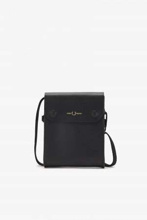 Fred Perry Burnished Leder Pouch Tasche Accessories Schwarz | CHDYB39999