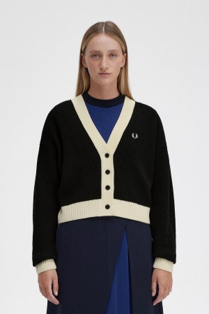 Fred Perry Button-Through Cardigan Strickwaren Damen Schwarz | UCHTG13265