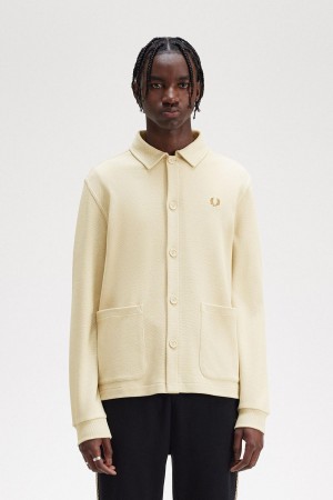 Fred Perry Button Through Long Sleeve Polo Shirt Polo Shirts Herren Oatmeal | ACHDF52451