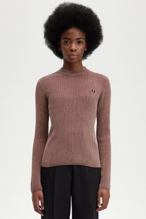 Fred Perry Chenille Rib Jumper Strickwaren Damen Dunkelrosa | LCHSX91315