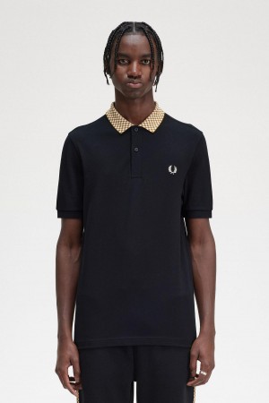 Fred Perry Chequerboard Collar Polo Shirt Polo Shirts Herren Schwarz | UCHND19332