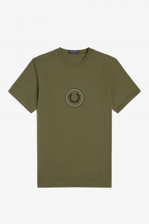 Fred Perry Circle Branding T-shirts Herren Grün Schwarz | CHQCS93936