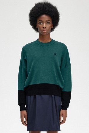 Fred Perry Colour Block Jumper Strickwaren Damen Blau | DCHVO34442