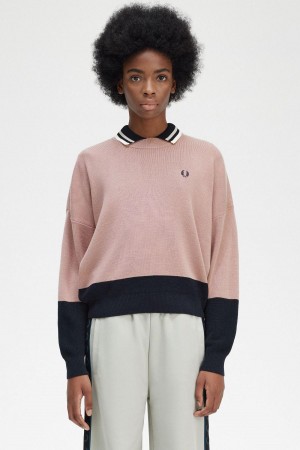 Fred Perry Colour Block Jumper Strickwaren Damen Rosa Rosa | MCHHR37256