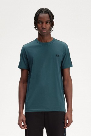 Fred Perry Contrast Tape Ringer T-shirts Herren Blau Schwarz | ECHVG53178