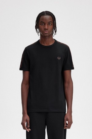 Fred Perry Contrast Tape Ringer T-shirts Herren Schwarz Braun | GCHUC36291