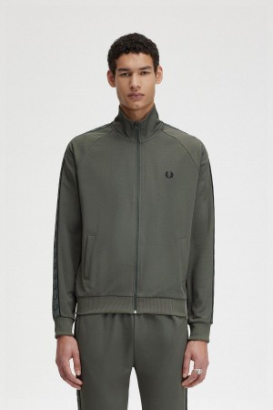 Fred Perry Contrast Tape Trainingsjacke Herren Grün Schwarz | CHXMI42803