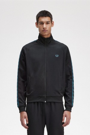 Fred Perry Contrast Tape Trainingsjacke Herren Schwarz Blau | ACHWC50405