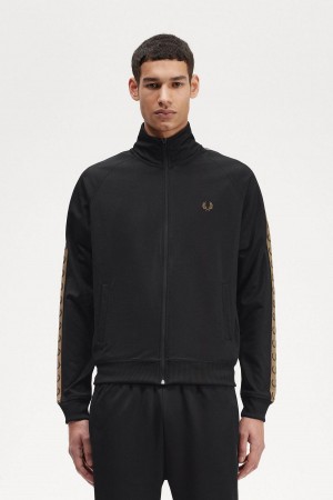 Fred Perry Contrast Tape Trainingsjacke Herren Schwarz | CHQCS53206