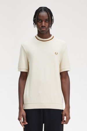 Fred Perry Crew Neck Piqué T-shirts Herren Oatmeal | CHNEJ21850