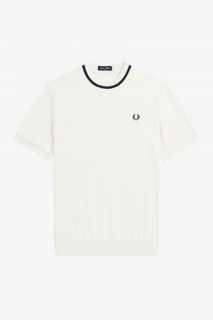 Fred Perry Crew Neck Piqué T-shirts Herren Ecru | CHJVR32530