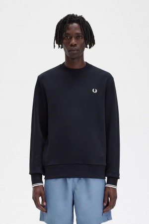Fred Perry Crew Neck Sweatshirt Trainingsanzug Herren Schwarz | ACHDF48028