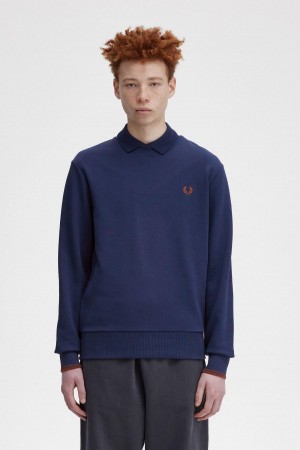 Fred Perry Crew Neck Sweatshirts Herren Navy Braun | CHEGJ84597