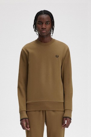 Fred Perry Crew Neck Sweatshirts Herren Shaded Stone / Burnt Tobacco | LCHTR83958