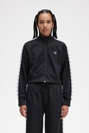 Fred Perry Cropped Taped Mäntel Damen Schwarz | CHXMI75325