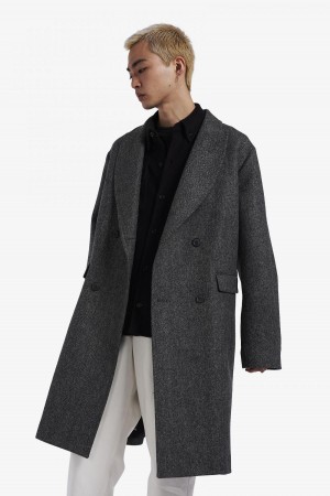 Fred Perry Double Breasted Topcoat Mäntel Herren Schwarz | CHEAH80136
