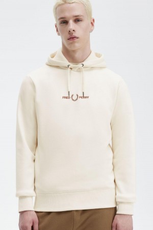 Fred Perry Embroidered Mit Kapuze Sweatshirts Herren Ecru | CHEGJ28537