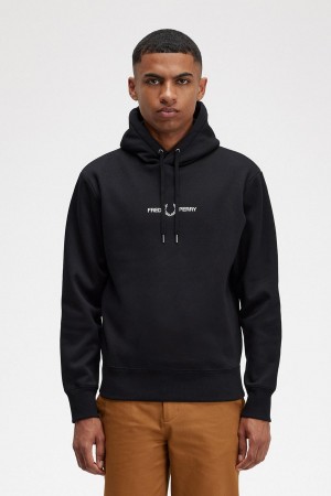 Fred Perry Embroidered Mit Kapuze Sweatshirts Herren Schwarz | QCHWA67196