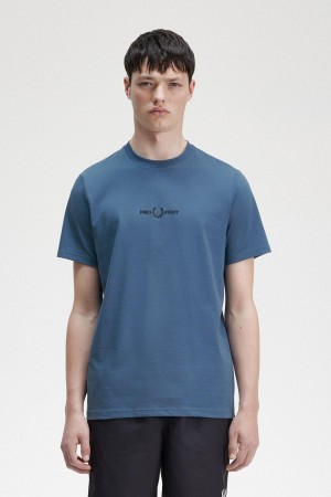 Fred Perry Embroidered T-shirts Herren Blau | UCHTG54268