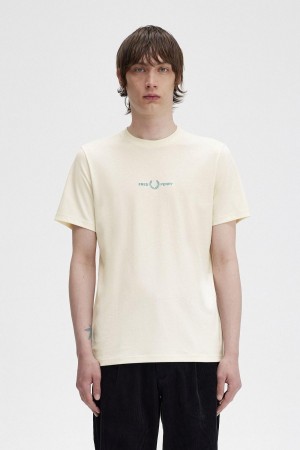 Fred Perry Embroidered T-shirts Herren Ecru | XCHBH87560