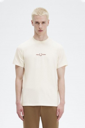 Fred Perry Embroidered T-shirts Herren Ecru | MCHFT16093