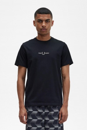 Fred Perry Embroidered T-shirts Herren Schwarz | CHJZR20637