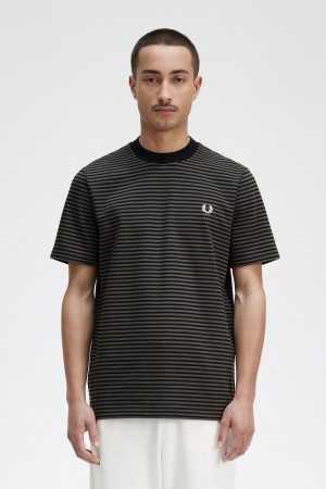 Fred Perry Fine Stripe Heavyweight T-shirts Herren Schwarz Grün | YCHVQ97950