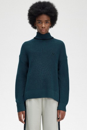 Fred Perry Fishtail Hem Mock Neck Jumper Strickwaren Damen Blau | SCHVO25780
