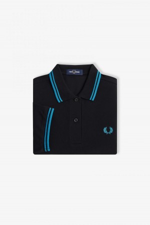 Fred Perry G3600 Fred Perry Shirt Damen Schwarz Blau Blau | CHICD46530