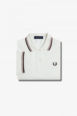 Fred Perry G3600 Fred Perry Shirt Damen Weiß Dunkelrosa | XCHGW93414