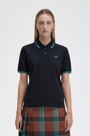 Fred Perry G3600 Polo Shirts Damen Schwarz Tiefesmintfarben Tiefesmintfarben | CHDYB74076