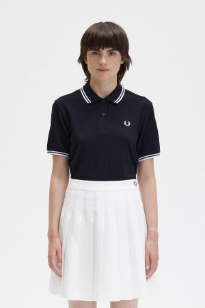 Fred Perry G3600 Polo Shirts Damen Schwarz Weiß Weiß | ZCHMJ56812