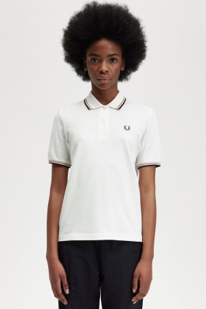 Fred Perry G3600 T-shirts Damen Weiß Dunkelrosa | CHXMI26577