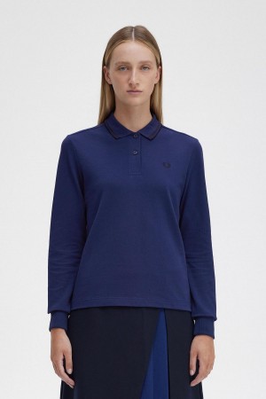 Fred Perry G3636 Polo Shirts Damen Navy Schwarz Schwarz | CHCIF18395