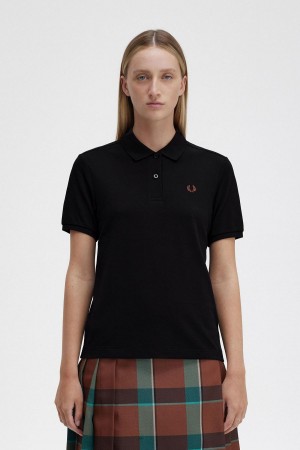 Fred Perry G6000 Polo Shirts Damen Schwarz Braun | DCHVO46608