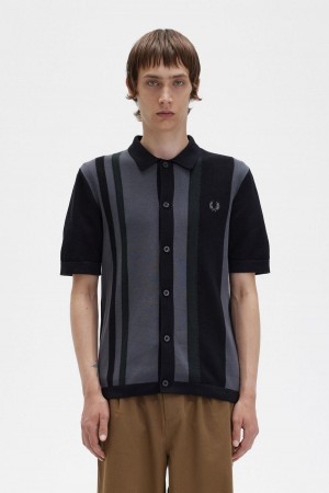 Fred Perry Gestreift Gestrickt Shirt Strickwaren Herren Schwarz | CHJKU87563