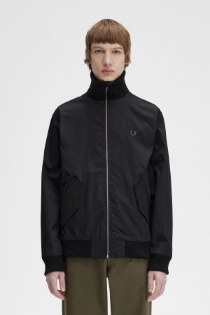Fred Perry Gestrickt Rib Tennis Bomber Mäntel Herren Schwarz | QCHWA69780