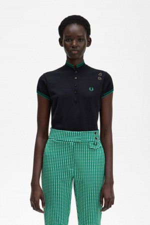 Fred Perry Gestrickt Shirt Strickwaren Damen Schwarz | XCHBH32765