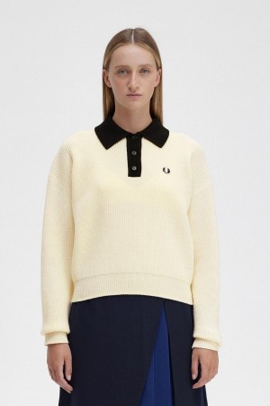 Fred Perry Gestrickt Shirt Strickwaren Damen Ecru | ECHVG66947
