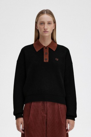 Fred Perry Gestrickt Shirt Strickwaren Damen Schwarz | CHEAH54908