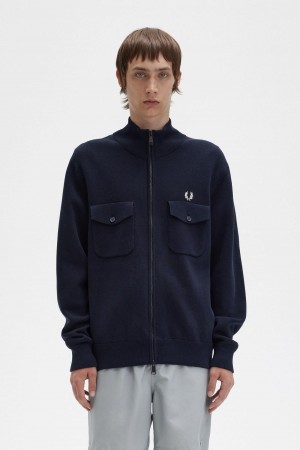 Fred Perry Gestrickt Track Jacket Strickwaren Herren Navy | ECHHC30192