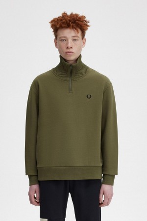 Fred Perry Gestrickt Trim Zip Neck Sweatshirts Herren Grün | ZCHMJ83007