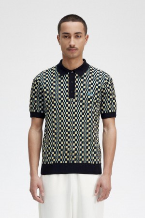 Fred Perry Glitch Chequerboard Gestrickt Shirt Strickwaren Herren Hellschwarz | CHZPD91477