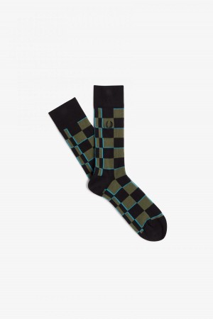 Fred Perry Glitch Chequerboard Socken Accessories Blau Schwarz | ECHHC84396